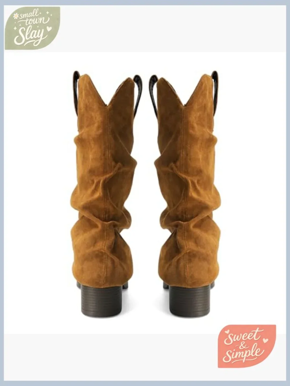 Faux Suede Fold Over Mid Calf Boots Square Toe Chunky Heel Pull On Booties - Picture 6 of 7